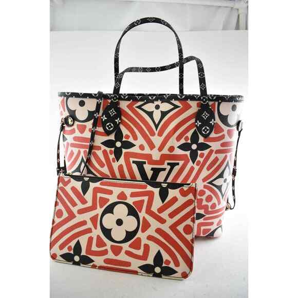 Louis Vuitton Crafty Neverfull MM White Black Red Tote Top Handle Shoulder Bag - Picture 4 of 12